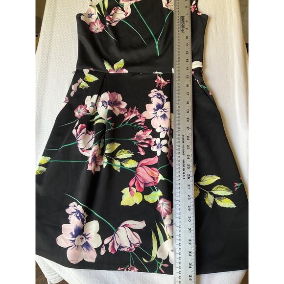 Enfocus Studio Women Dress 6 Black Floral Fit & Flare Sleeveless Knee Length - Picture 7 of 10